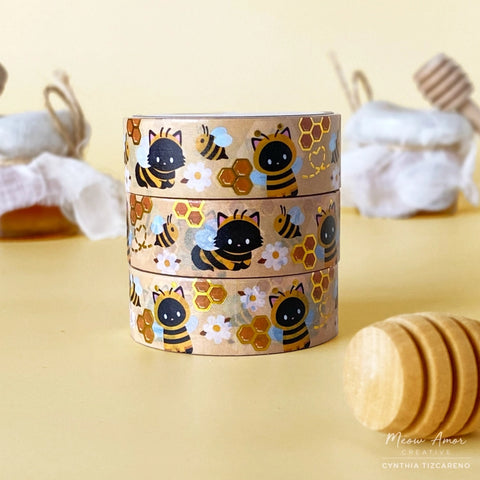 Bee Cats Gold Foil Washi Tape