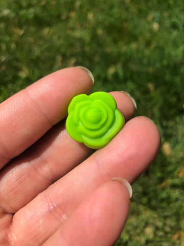 Silicone Focal Beads - Neon Green Floral Rose - 2 Pieces