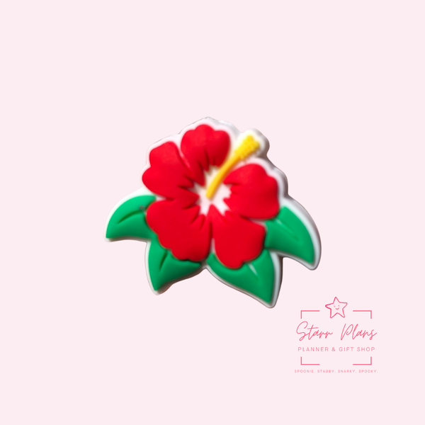 Silicone Focal Beads - Red Hibiscus Flower  - 65
