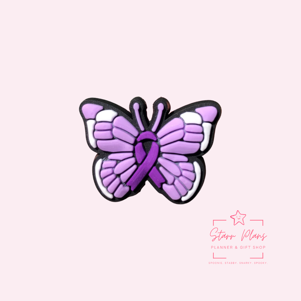 Silicone Focal Beads - Purple Ribbon Butterfly - 48