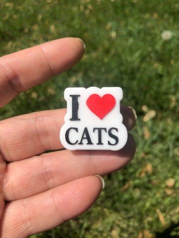 Silicone Focal Beads - I Heart Cats - 2 Pieces