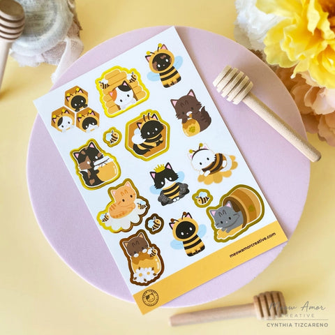 Bee Cats Gold Foil Vinyl Sticker Sheet