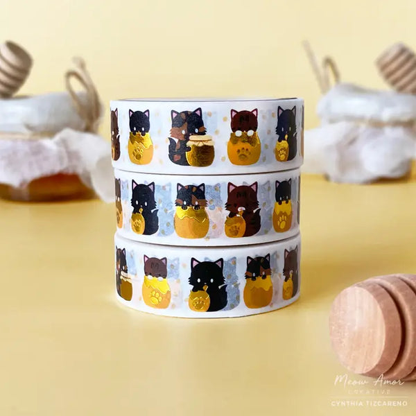 Honey Cats Gold Foil Washi Tape