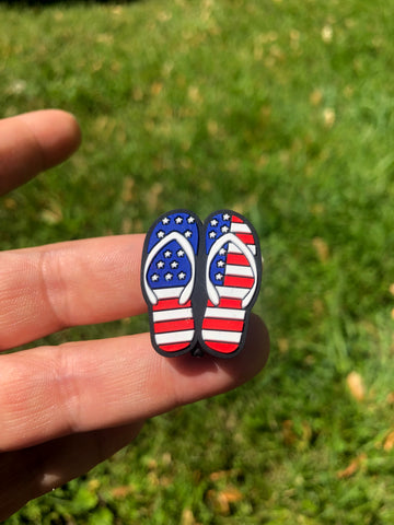 Silicone Focal Beads - American Flag Sandals Chancla - 2 Pieces