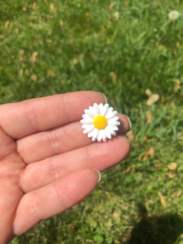 Silicone Focal Beads - White Daisy Flower - 2 Pieces