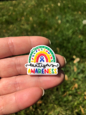 Silicone Focal Beads - Autism Awareness Rainbow - 2 Pieces