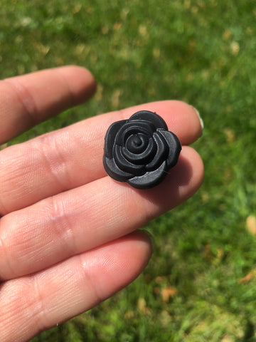 Silicone Focal Beads - Black Floral Rose - 2 Pieces