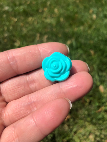 Silicone Focal Beads - Teal Floral Rose - 2 Pieces