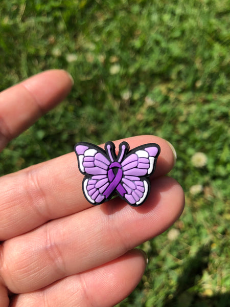 Silicone Focal Beads - Purple Ribbon Butterfly - 48