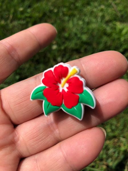 Silicone Focal Beads - Red Hibiscus Flower  - 65