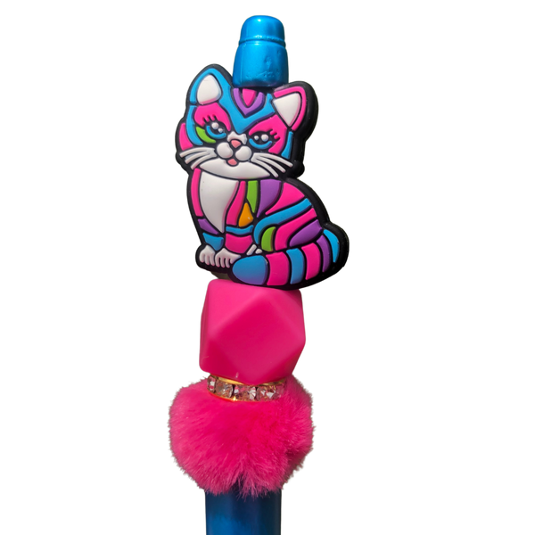 Beaded Pen || Rainbow Kitty Cat on Aqua