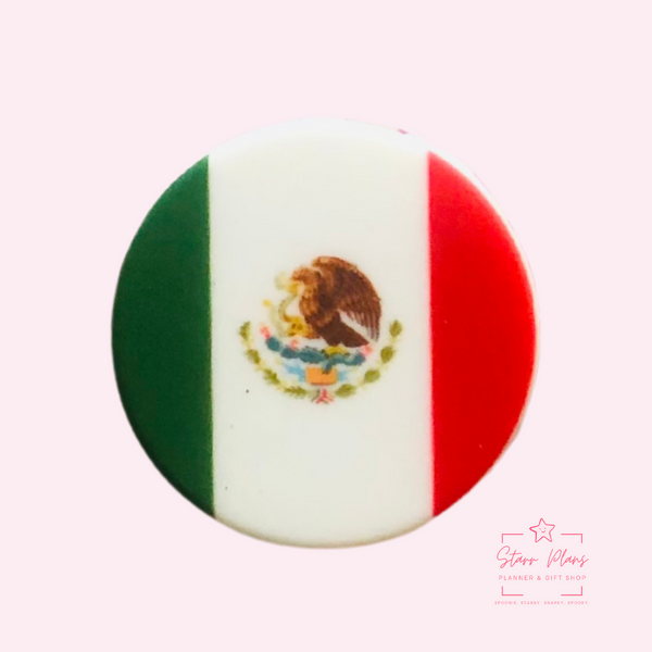 Silicone Focal Beads -  Round Mexican Flag || Starr Plans Exclusive