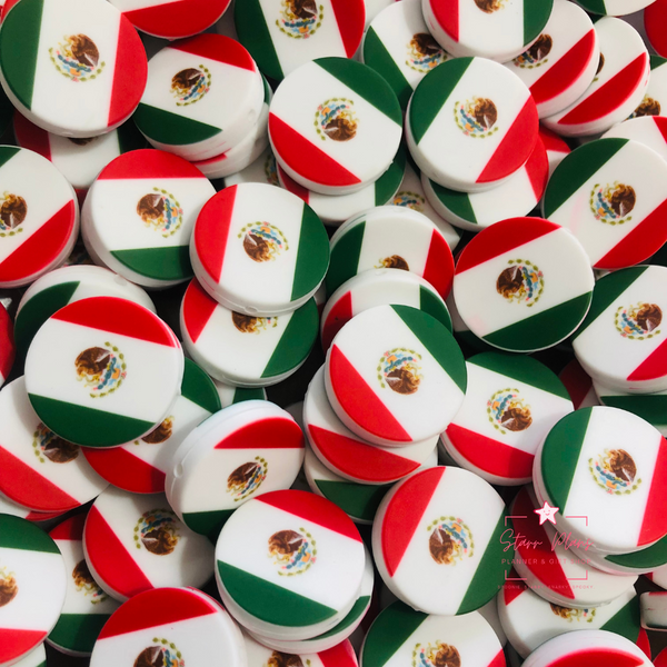 Silicone Focal Beads -  Round Mexican Flag || Starr Plans Exclusive
