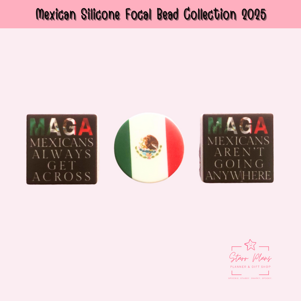 Silicone Focal Beads -  Round Mexican Flag || Starr Plans Exclusive