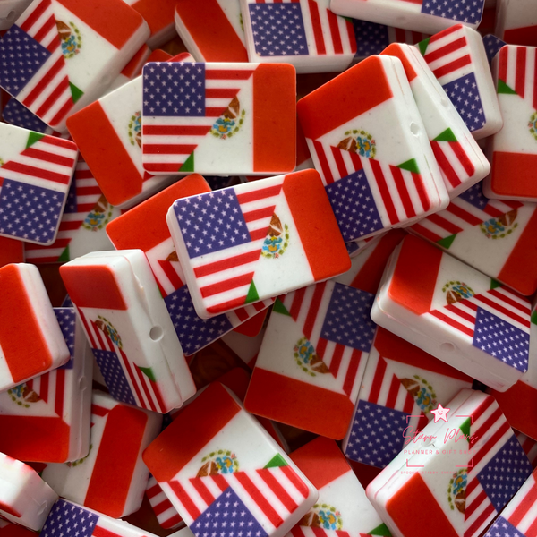 Silicone Focal Beads -  Rectangle Mexican American Flag || Starr Plans Exclusive