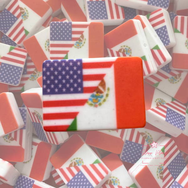 Silicone Focal Beads -  Rectangle Mexican American Flag || Starr Plans Exclusive