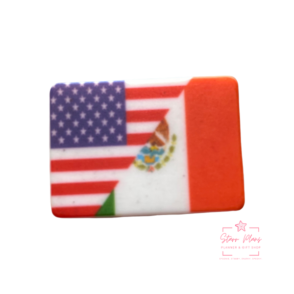 Silicone Focal Beads -  Rectangle Mexican American Flag || Starr Plans Exclusive