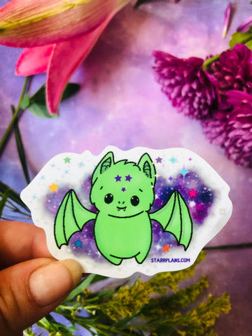 Green Batty with Starrs || Kawaii Cute Spooky Pastel Goth || Vinyl Sticker || Starr Plans Exclusive