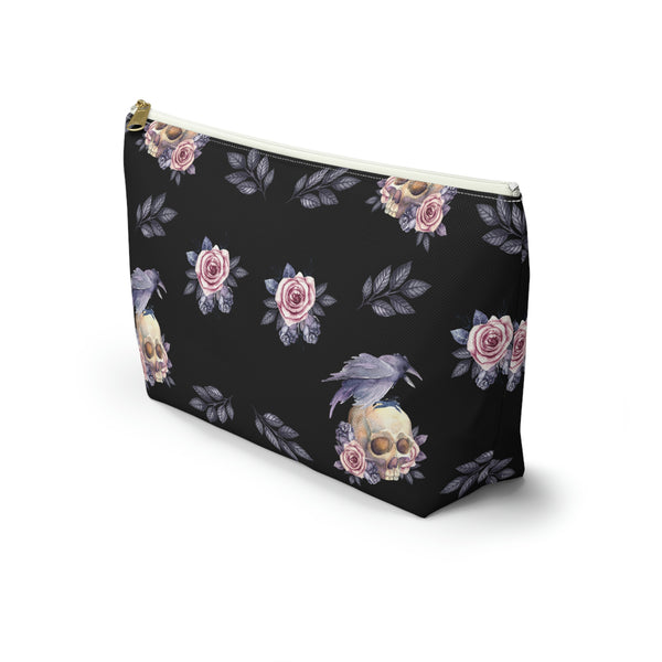 Floral Skull Accessory Pouch w T-bottom