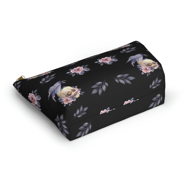 Floral Skull Accessory Pouch w T-bottom