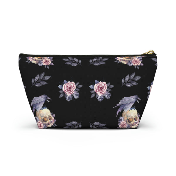 Floral Skull Accessory Pouch w T-bottom
