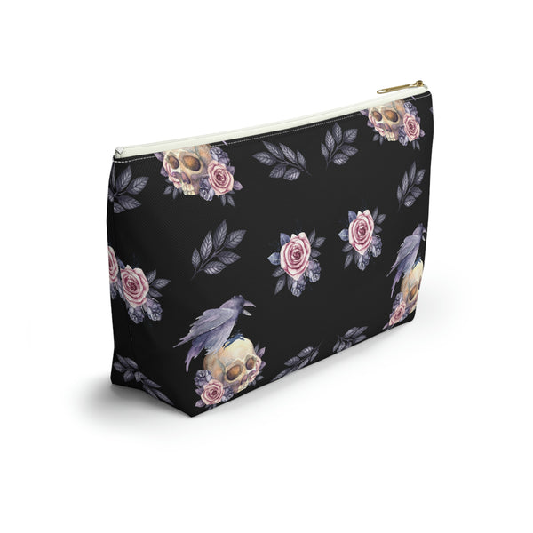 Floral Skull Accessory Pouch w T-bottom