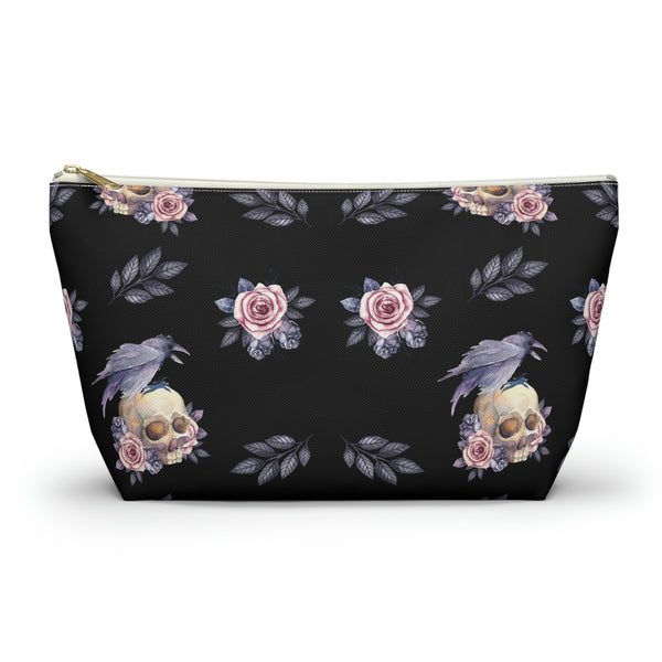 Floral Skull Accessory Pouch w T-bottom