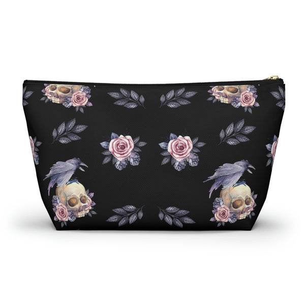 Floral Skull Accessory Pouch w T-bottom