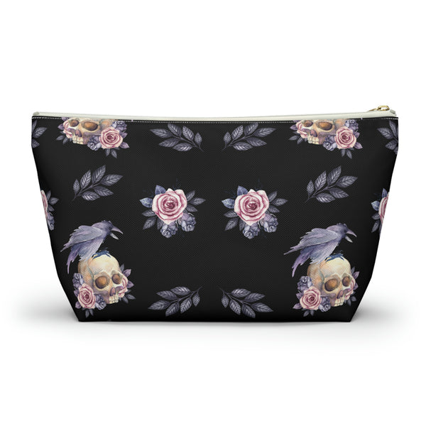 Floral Skull Accessory Pouch w T-bottom