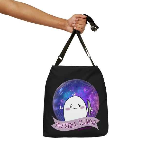 Stabby - Invisible Illness - Black  Adjustable Tote Bag (AOP) 2 Sizes