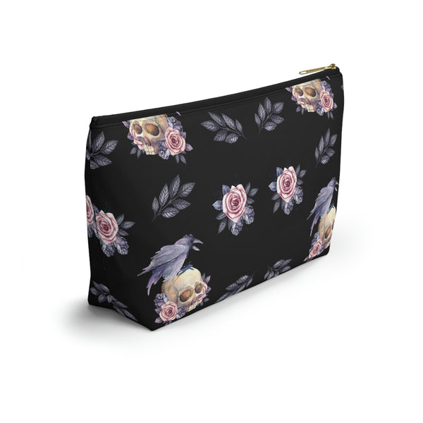 Floral Skull Accessory Pouch w T-bottom