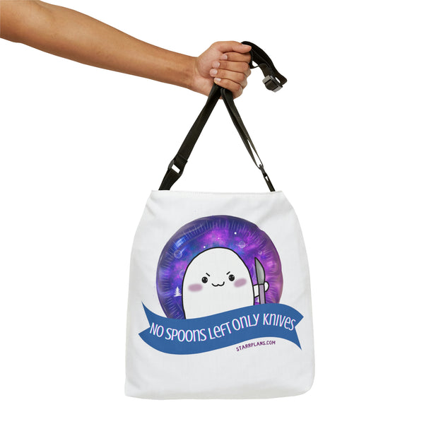 Stabby - No Spoons Left White  Adjustable Tote Bag (AOP) 2 Sizes