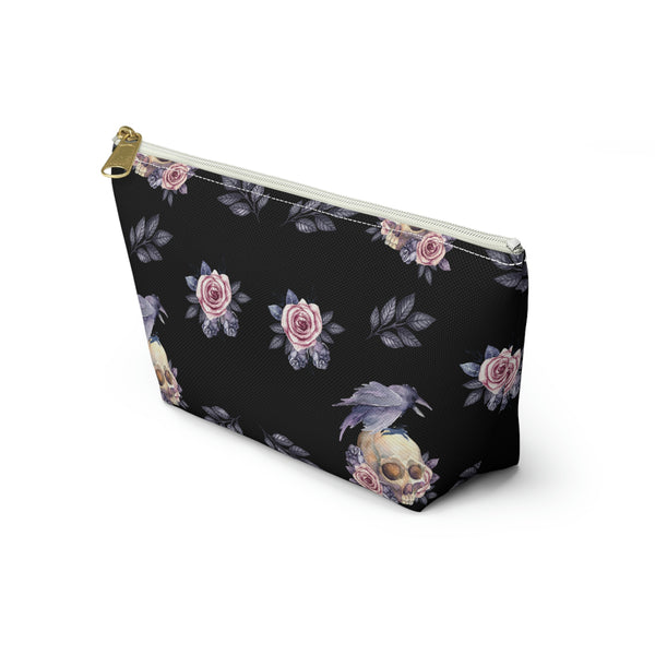 Floral Skull Accessory Pouch w T-bottom