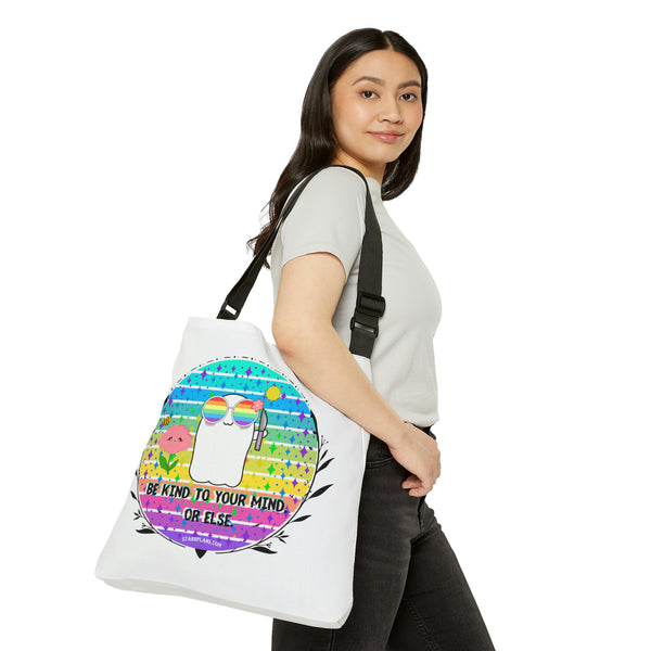 Stabby - Be Kind to Your Mind White Adjustable Tote Bag (AOP) 2 Sizes