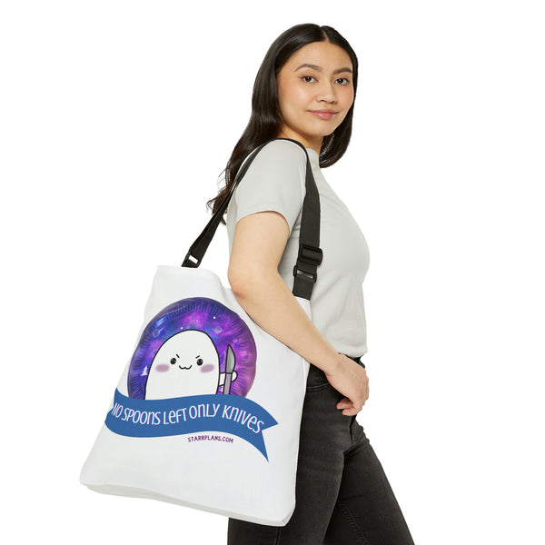 Stabby - No Spoons Left White  Adjustable Tote Bag (AOP) 2 Sizes