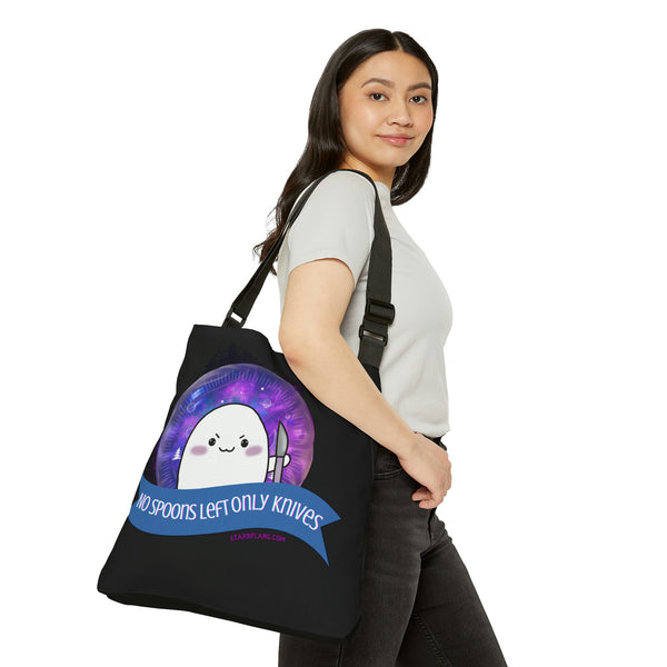 Stabby - No Spoons Left Black  Adjustable Tote Bag (AOP) 2 Sizes