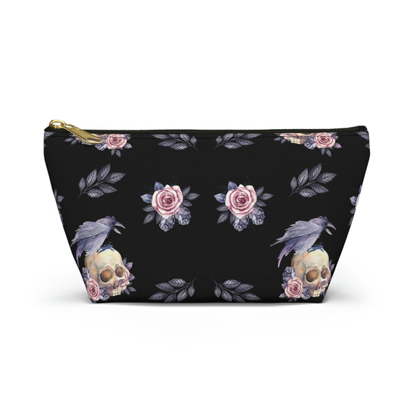 Floral Skull Accessory Pouch w T-bottom
