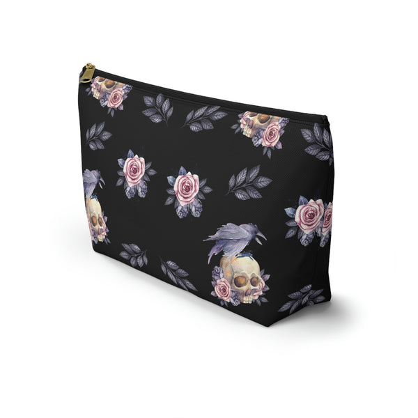 Floral Skull Accessory Pouch w T-bottom