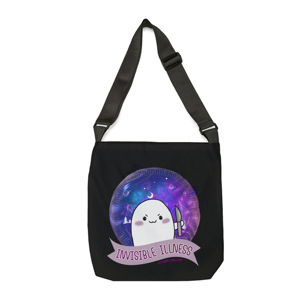 Stabby - Invisible Illness - Black  Adjustable Tote Bag (AOP) 2 Sizes