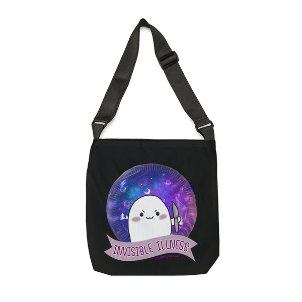 Stabby - Invisible Illness - Black  Adjustable Tote Bag (AOP) 2 Sizes