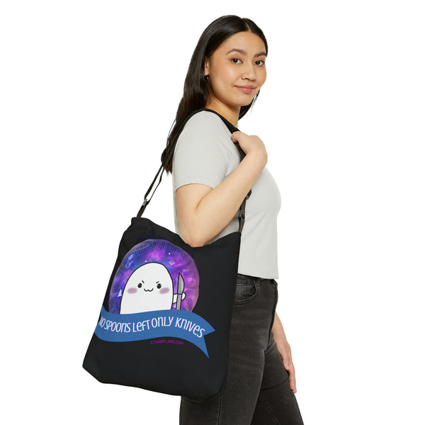 Stabby - No Spoons Left Black  Adjustable Tote Bag (AOP) 2 Sizes