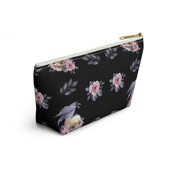 Floral Skull Accessory Pouch w T-bottom