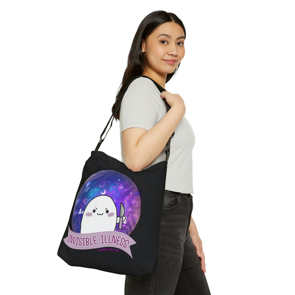 Stabby - Invisible Illness - Black  Adjustable Tote Bag (AOP) 2 Sizes