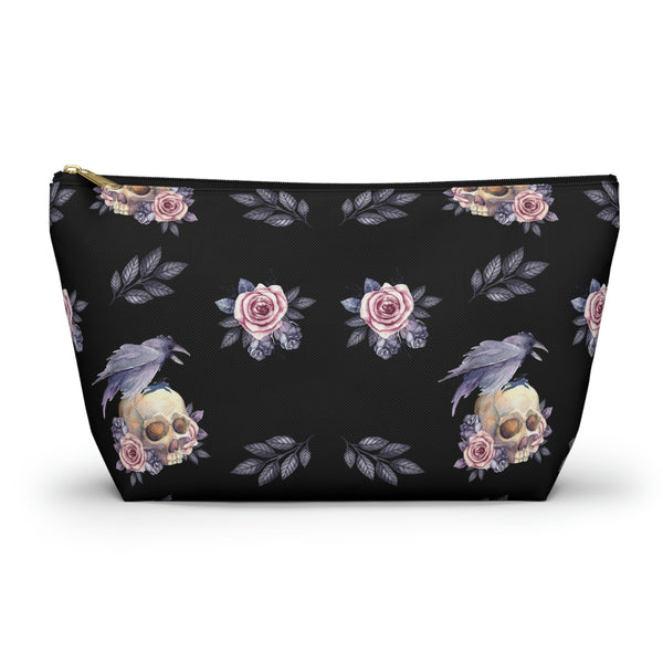 Floral Skull Accessory Pouch w T-bottom