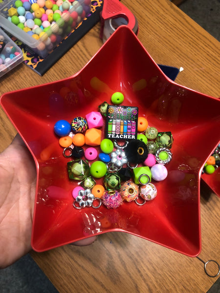 Bead Mixes - Teacher || 3mm+ Large Hole || Bead Pack with Focal || Green, Pink, Orange