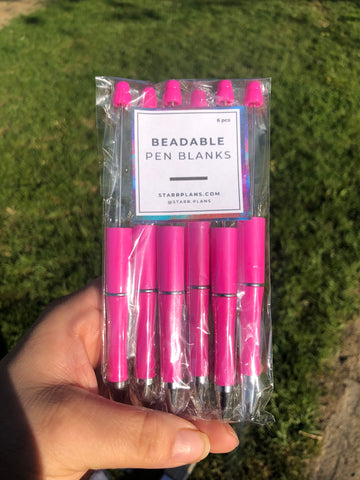 Beadable Plastic Pen Blanks - Pink - 6 Pieces