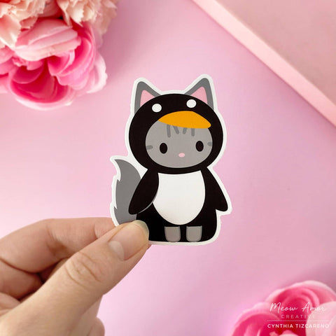 Tabby Cat Penguin Vinyl Sticker