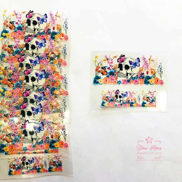 Mini Tumbler UVDTF Decal - Spooky: Skull in Field of Flowers