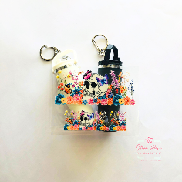 Mini Tumbler UVDTF Decal - Spooky: Skull in Field of Flowers