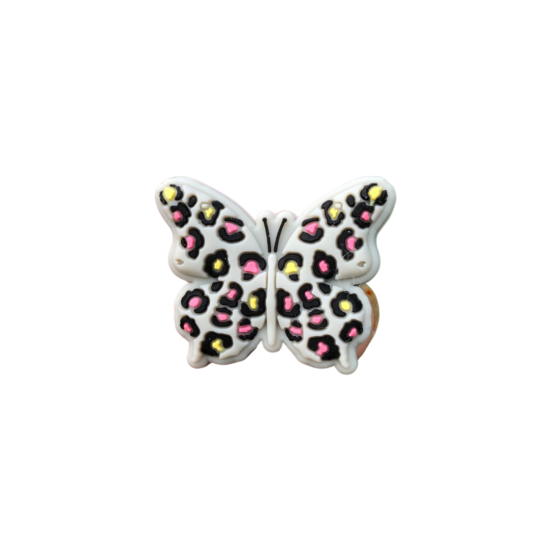 Silicone Focal Beads - Cheetah Print Butterfly - GRAY- 66B